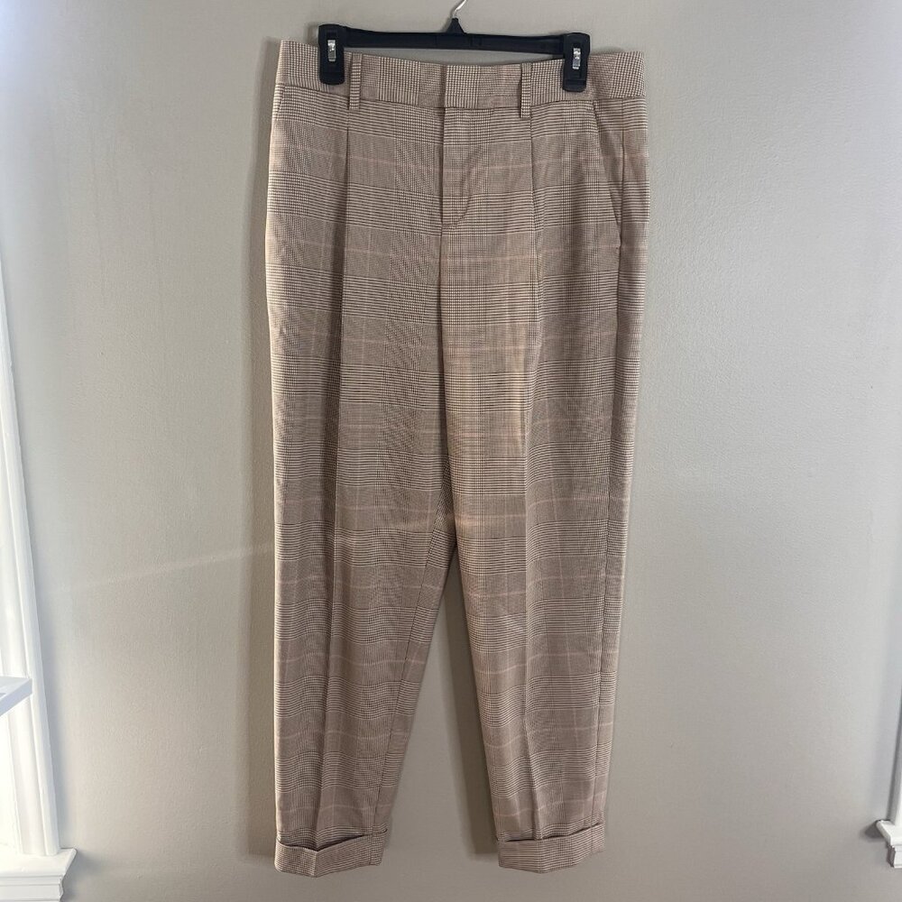 Banana Republic NEW Size 10L Tan Plaid Pleated Tapered Straight Pants